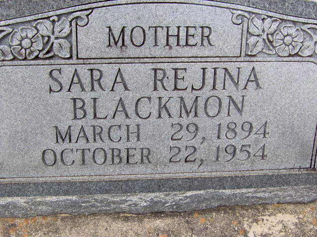 Headstone for Blackmon, Sara Rejina